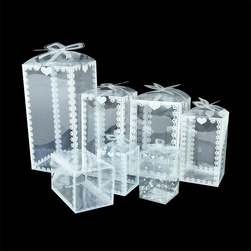 

5pcs Transparent PVC Packing Box White Lace Printed Candy Boxes Gift Packaging Bags Birthday Wedding Transparent Flower Gift Box