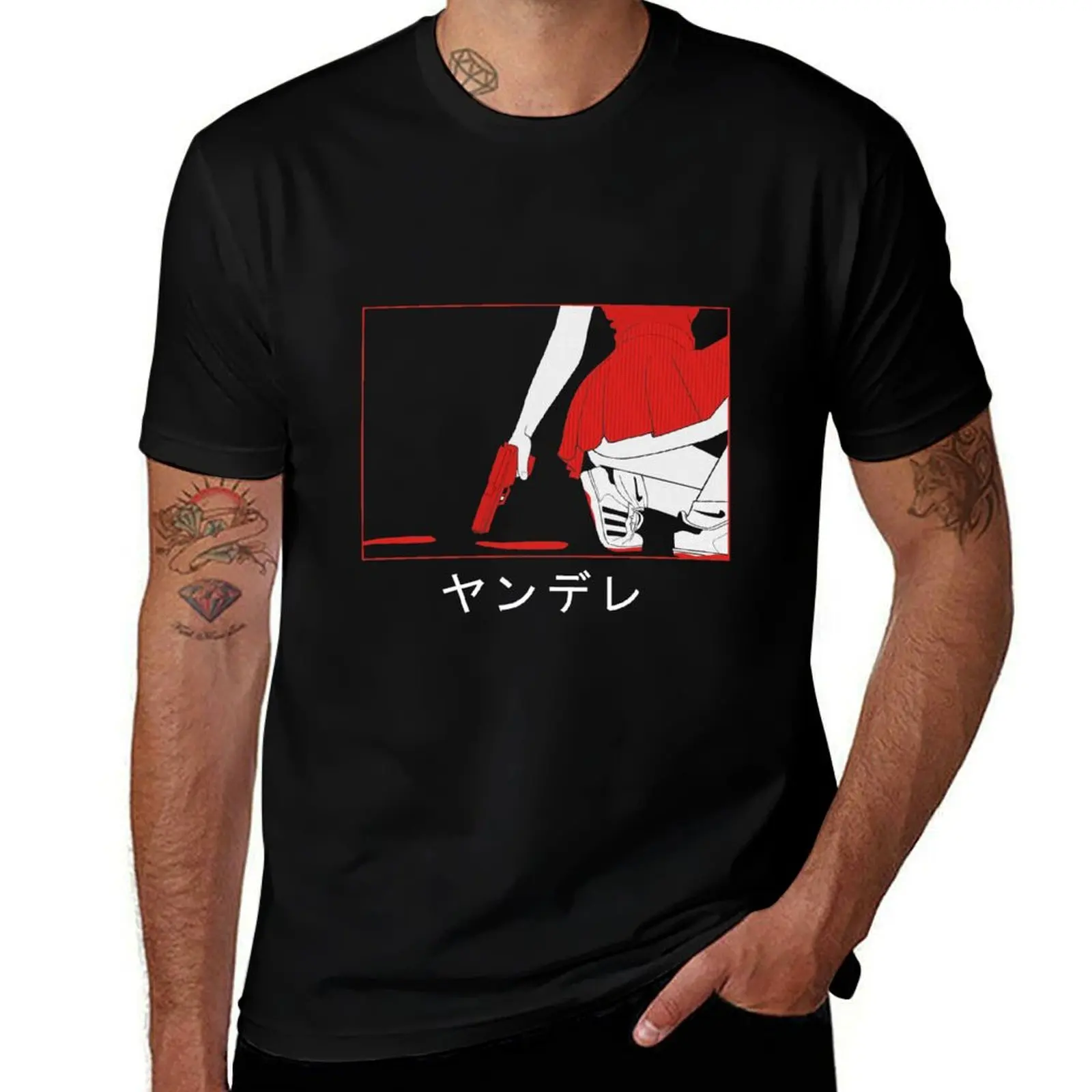 

PLAYING WITH PISTOLS - YANDERE T-Shirt man t shirt graphic t shirts for man graphic funny cotton t shirts high quality T-Shirt