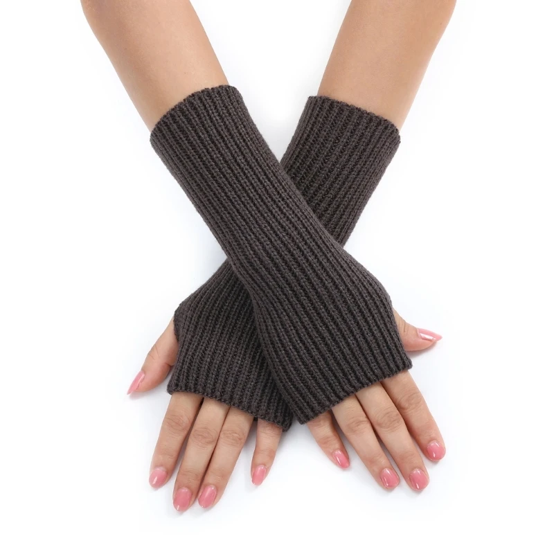 

Keep Warm Lengthen Gloves Half Finger Knit Solid Color Mitten for Adult Teens M6CD