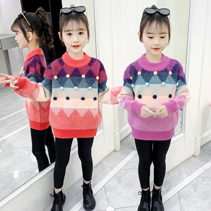 Winter Children\'s Sweater Children\'s Clothing Kids O-Neck Pullover Knitting Sweaters Girl\'s Clothes Outerwear Keep Warm