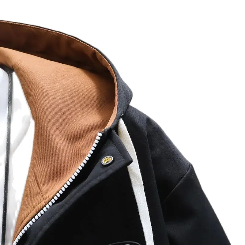 2025 New Autumn Hooded Jacket Men Breathable Outwear Male Patchwork Color Streetwear Comfortable Casual Clothing Plus Size