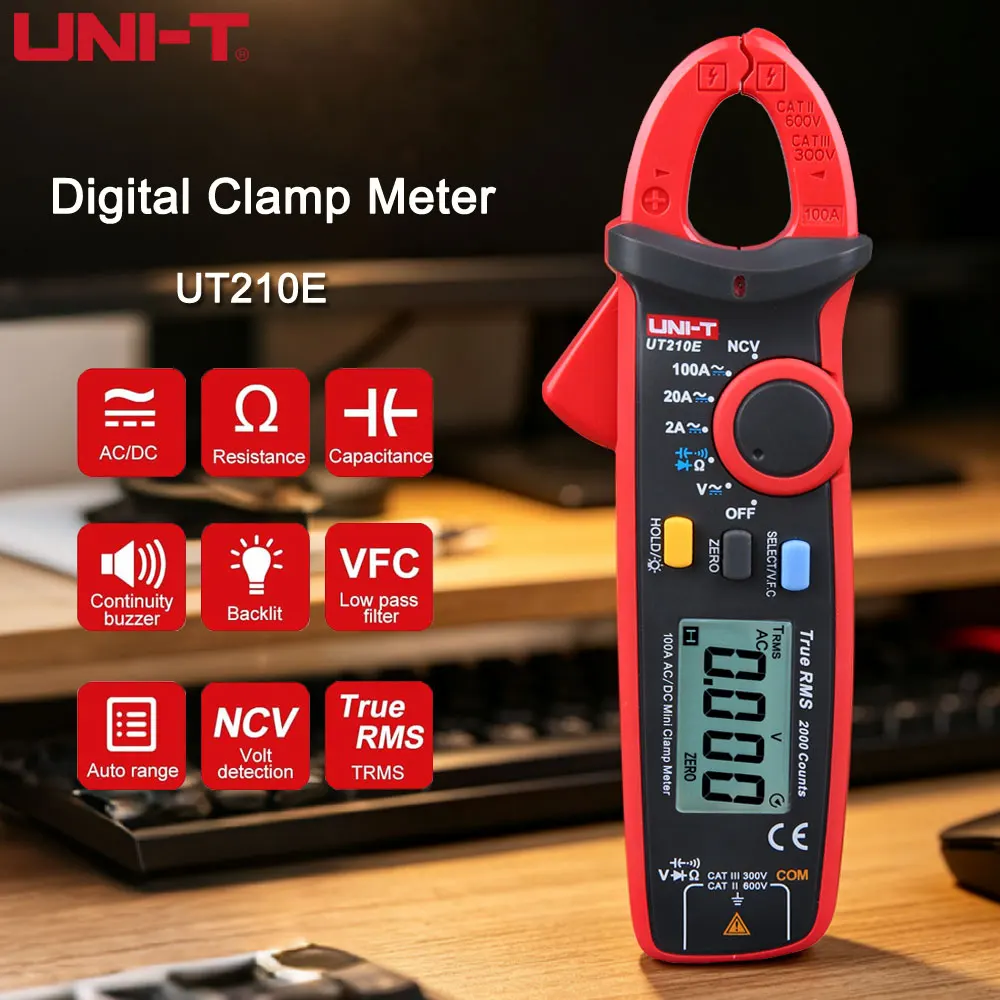 UNI-T Digital Clamp Meter UT210E UT210D Multifunctional Multimeter True RMS Ammeter Voltmeter NCV Resistor Capacitor Tool