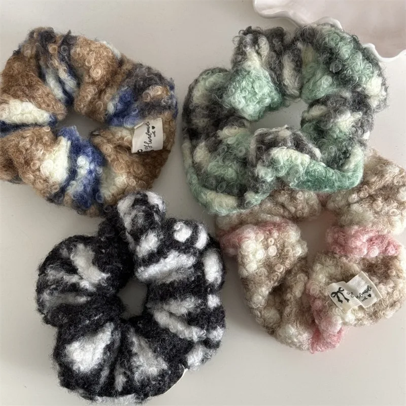 Colored Plush Knitted Scrunchies Female Advanced Sense Large Fluffy Sweet Hair Band Hair Rope Hair Accessories For Women