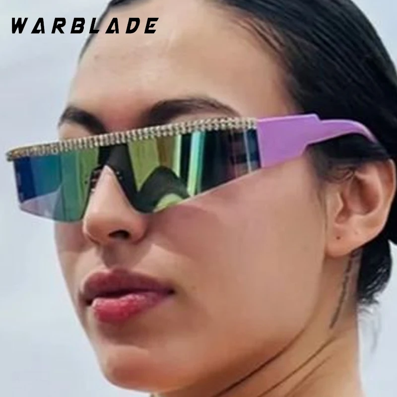 

Trend Rimless Steampunk Rhinestone Decorate Women's Sunglasses Brand Design One-Piece Men Sunglass Outdoor Cycling Goggles UV400