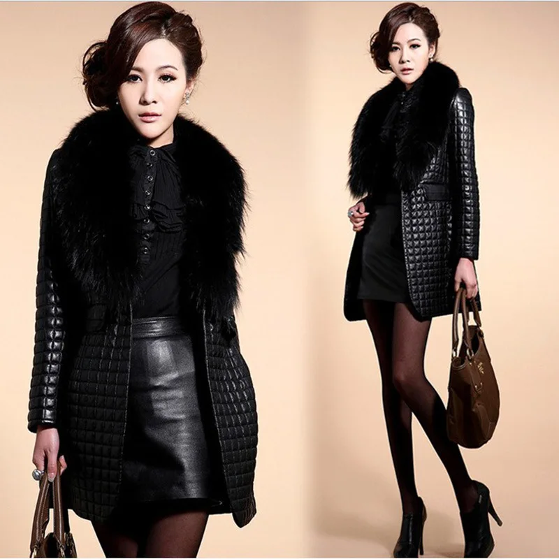 ZXRYXGS 2023 New Fashion Winter Imitation Fox Fur Collar Cotton Coat Warmth Slimming Women\'s Mid Length Jacket Women Coat Black