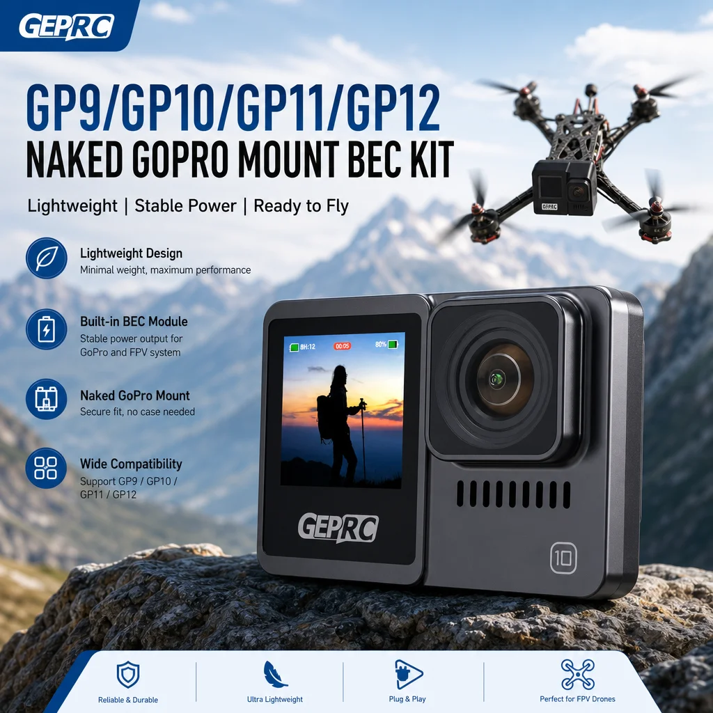 

GEPRC GP9 GP10 GP11 GP12 Naked GoPro Camera Mount BEC Kit for FPV Drone Lightweight