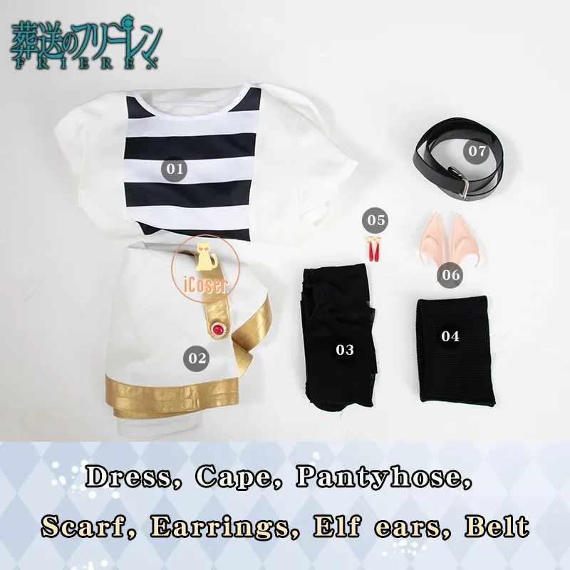 Frieren Cosplay Costume Wig Anime Frieren Beyond Journey's End Dress Ears Earrings Outfit Mage Halloween Party Costume Women Set