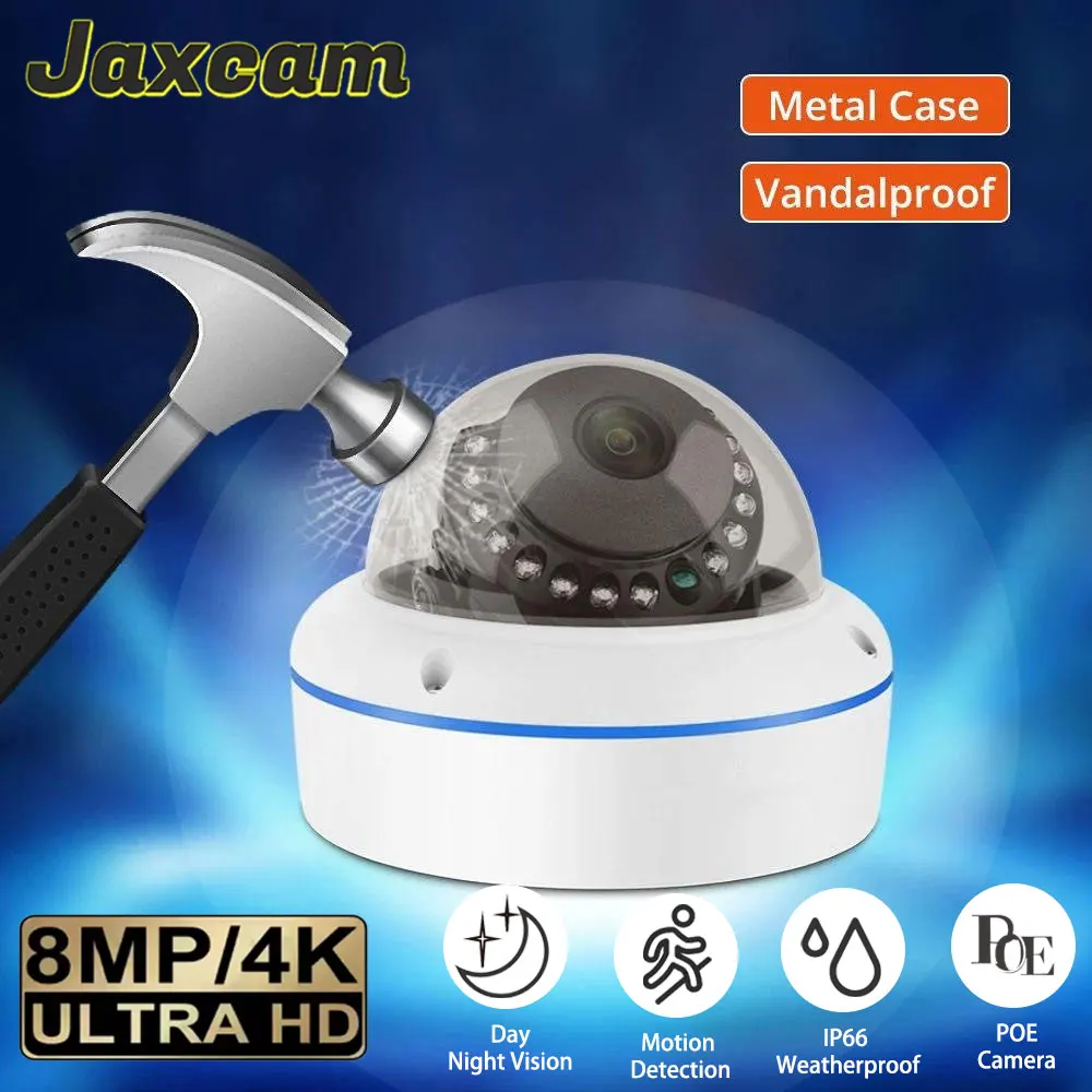 

8MP 4K Vandal-proof Dome IP Camera Internal Audio IR Nightvision H.265 Waterproof Outdoor Camera CCTV Camera System