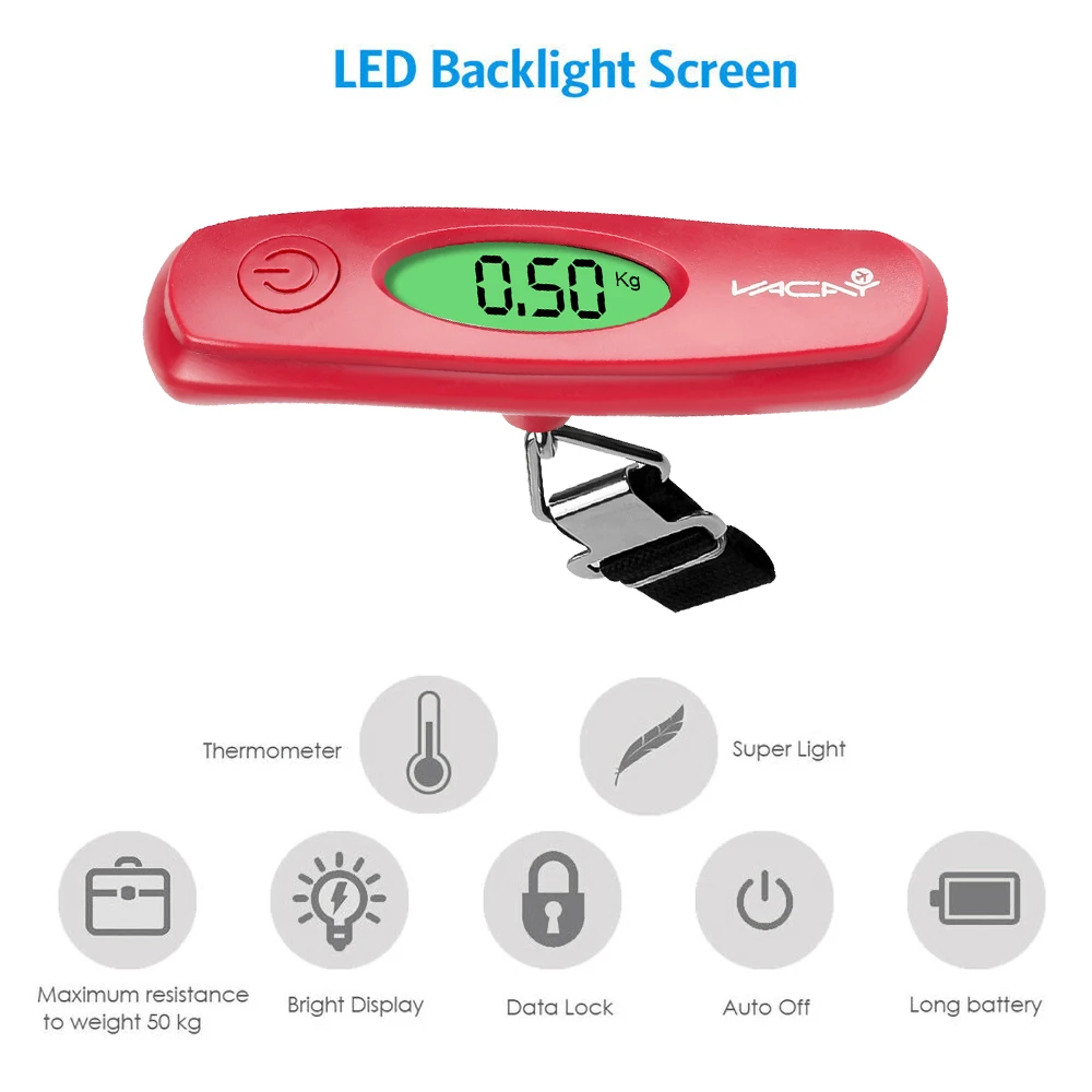 Imagem -06 - Escala de Bagagem Digital Portátil Balança Eletrônica de Peso Steelyard Hook Scale Travel Suitcase Hanging Scale 50kg x 10g