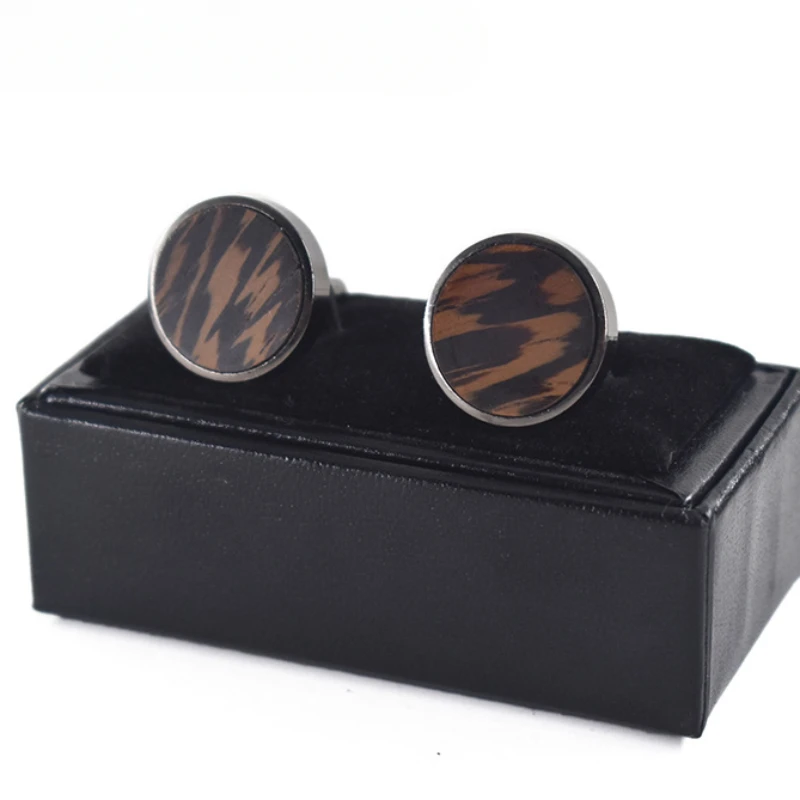 Men\'s French Shirt Cufflinks Round Wooden Black Copper Buttons Gentleman\'s Wedding Party Dress Jewelry Accessories Friend Gifts