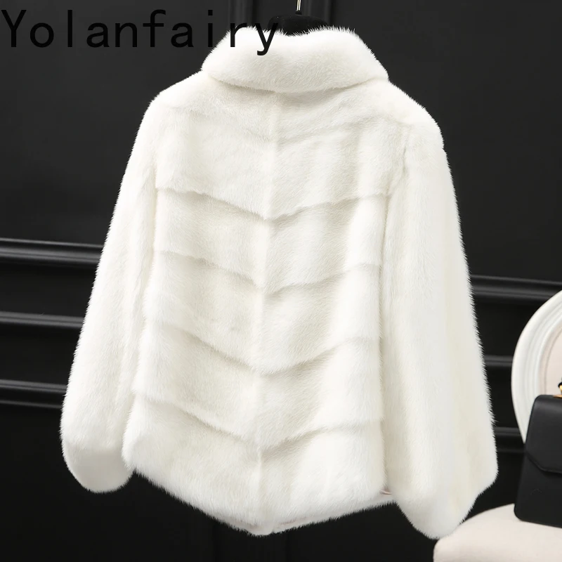 YOLANFAIRY Natural Fur Coats Woman Real Mink Fur Jacket Luxury Winter Short Whole Mink Fur Coat Women Three Quarter Sleeves 2025