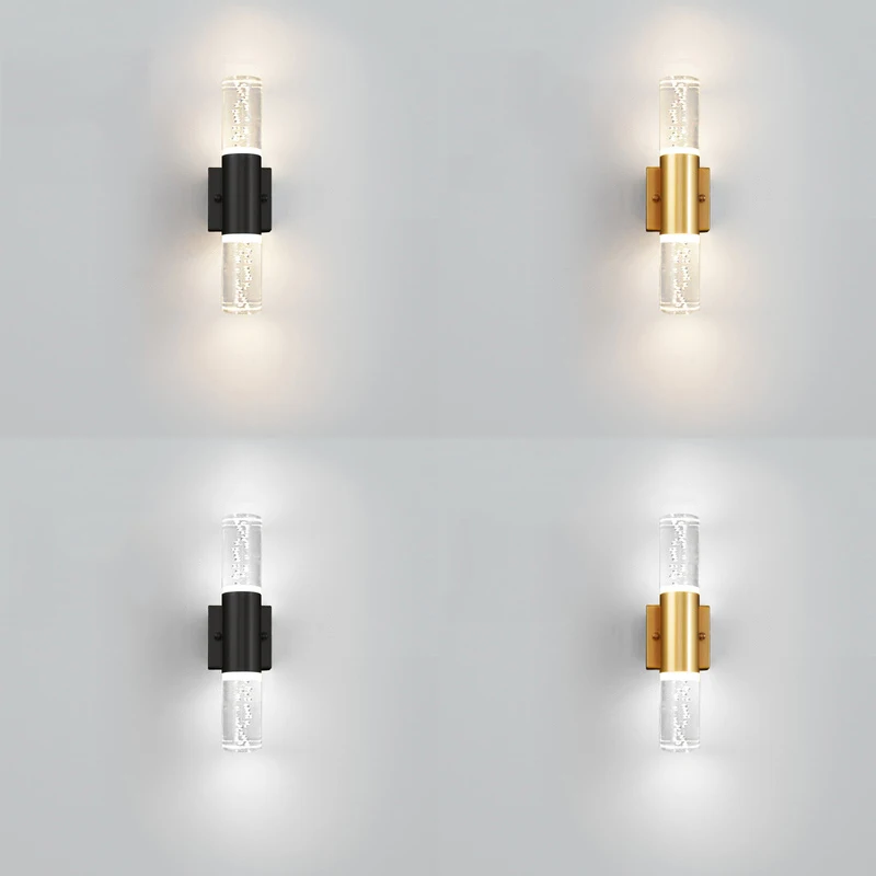 GEFENSI Indoor Double Head 6W LED Wall Lamp Modern Up Down Aluminum Crystal Bubble Wall Light Bedroom Living Room Corridor Decor