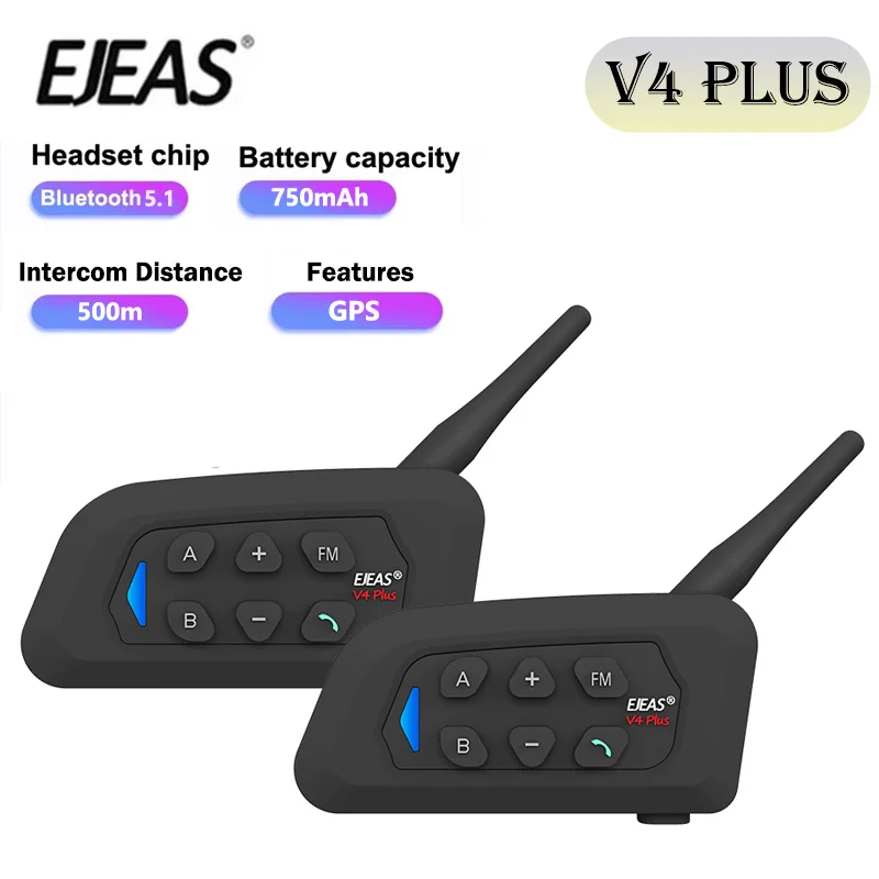 

EJEAS V4 Plus мотоциклетный шлем Bluetooth-гарнитура домофон беспроводной IP65 водонепроницаемый GPS FM-радио группа говорящих для 4 гонщиков 1500 м
