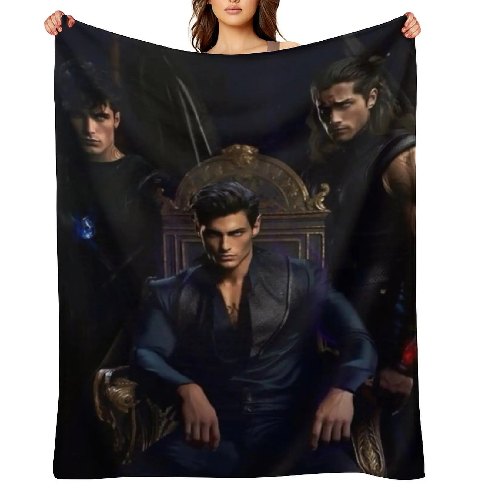 ACOTAR - Rhysand, Cassian, & Azriel Art Throw Blanket Travel Plush Soft Plush Plaid Quilt Blankets