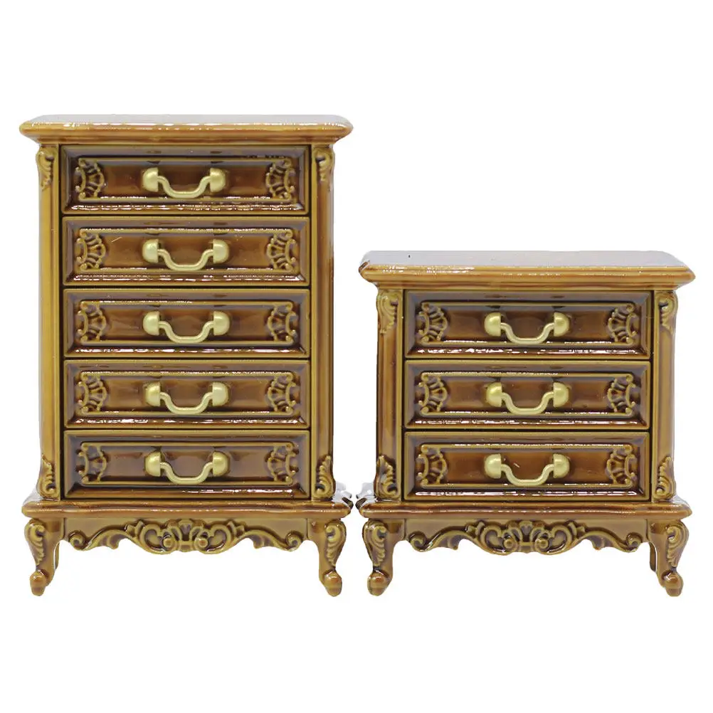 

2Pcs Mini House Furniture Retro Plastic Cabinets 116 Scale Miniature Bedroom Side Table Nightstand Decor Mini Cabinet for Desk