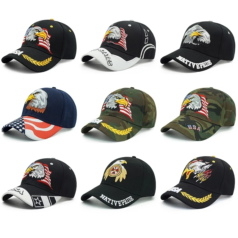 Men\'s USA Eagle Baseball Cap American Flag Embroidery Snapback Dad Hat Bone Male Summer Casual US Army Tactical Hip Hop Caps