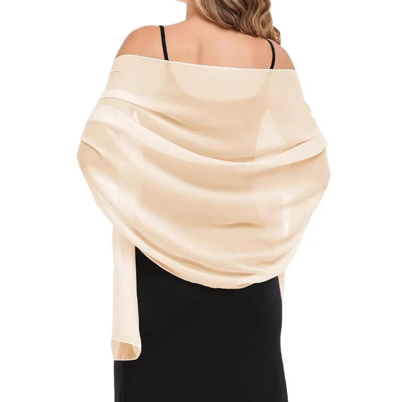 Women Transparent Chiffon Shawl Elegant Soft Silky Breathable Lightweight Wedding Accessory Bridesmaid Evening Dress Wrap