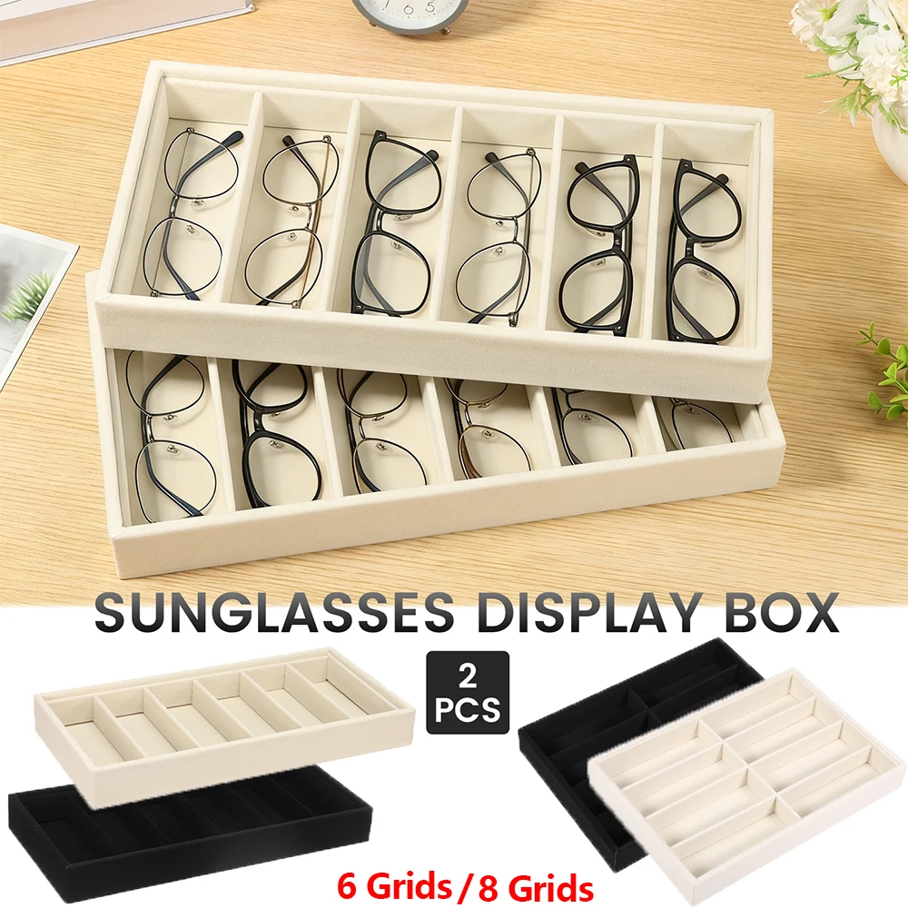 

2Pcs Flannel Glasses Box 6/8 Grids Sunglass Organizer Stackable Glasses Storage Tray Drawer Glasses Display Tray Watch Holder