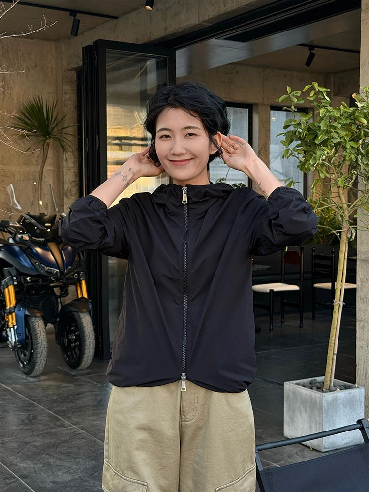 

Женский тонкий кардиган Langqing Bla с двойной молнией, ветрозащитный, повседневный, с капюшоном, весна 2026, новинка, свободный крой, полиэстер