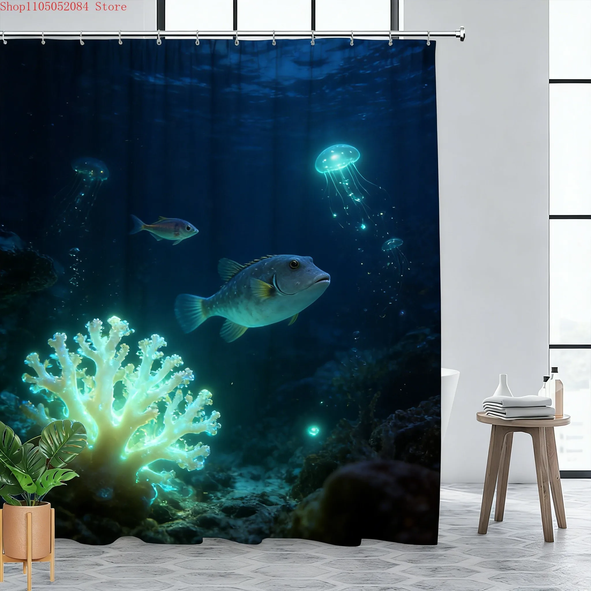 Vibrant Underwater Coral Reef with Sea Turtle & Clownfish Waterproof Shower Curtain for Bathroom Decor  multiple sizes