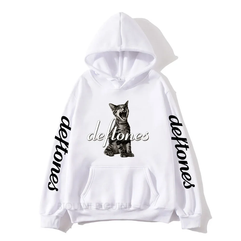 Hot Sale Deftones Cat Black Graphic Print Hoodie Men Women Rap Metal Band Brand Sweatshirt Tops Man Winter Fleece Hoodies Casual