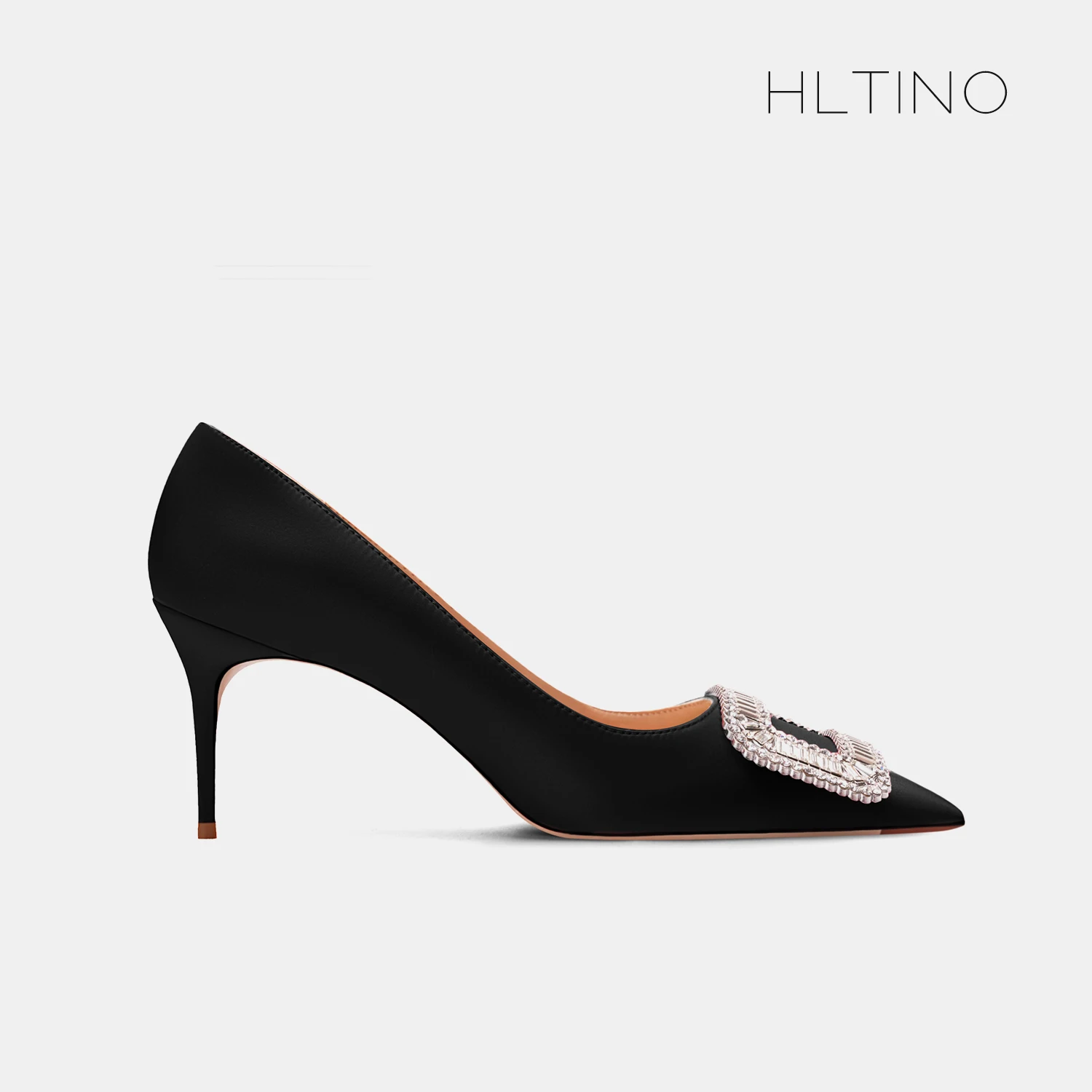 HLTINO Quality Silk Sexy Pumps with Rhinestones Buckle Fashion Champagne High Heels for Elegant Women Autumn Single Shoes