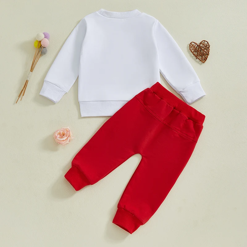 Lioraitiin Newborn Baby Boys Valentine Outfit Duck Embroidery Long Sleeve Sweatshirt and Elastic Pants Set Infant Clothes