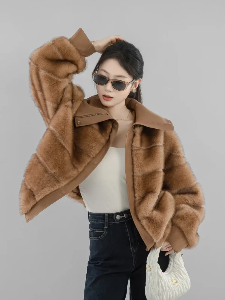 

Шикарная короткая куртка из искусственного меха с лацканами, женская модная куртка на молнии с длинными рукавами, пушистое свободное теплое пальто, женское зимнее повседневное повседневное уличное пальто