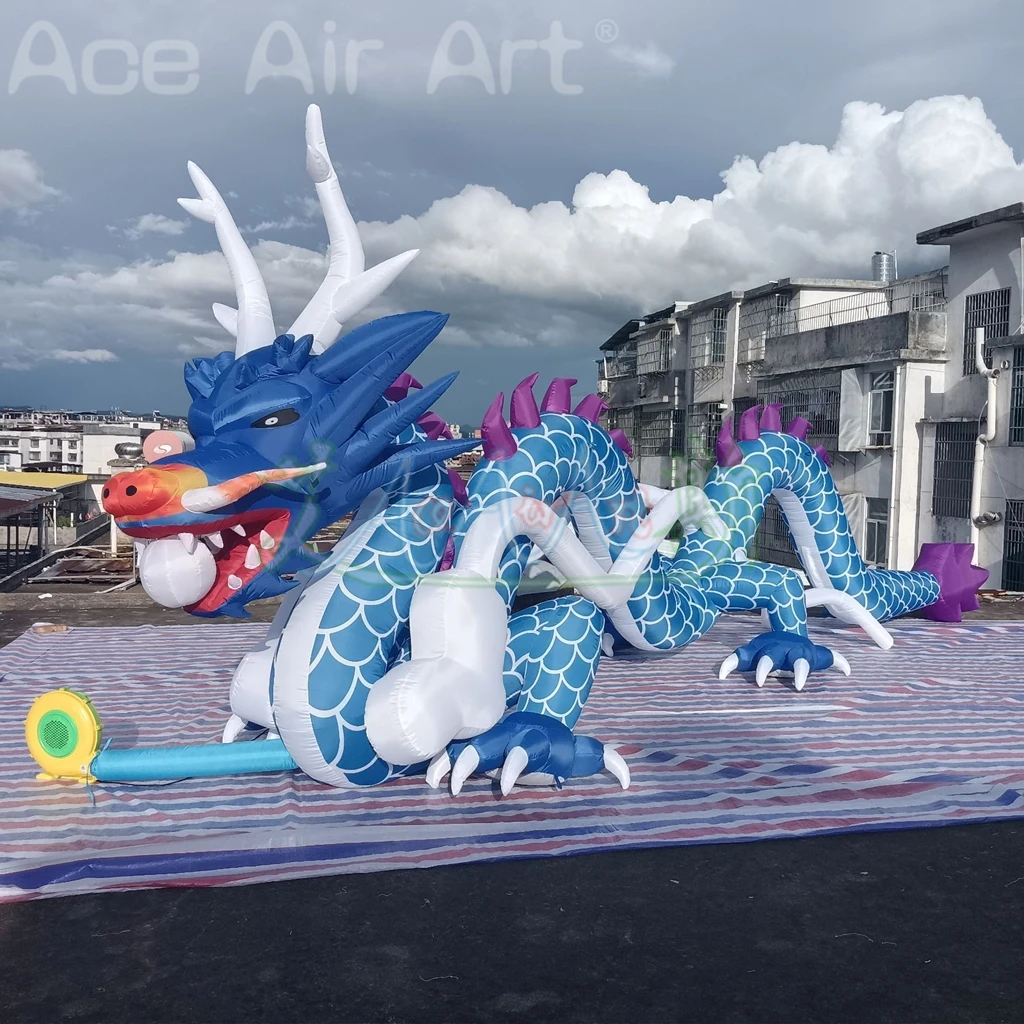 9mL Large Blue Inflatable Dragon for Event Party Decorations