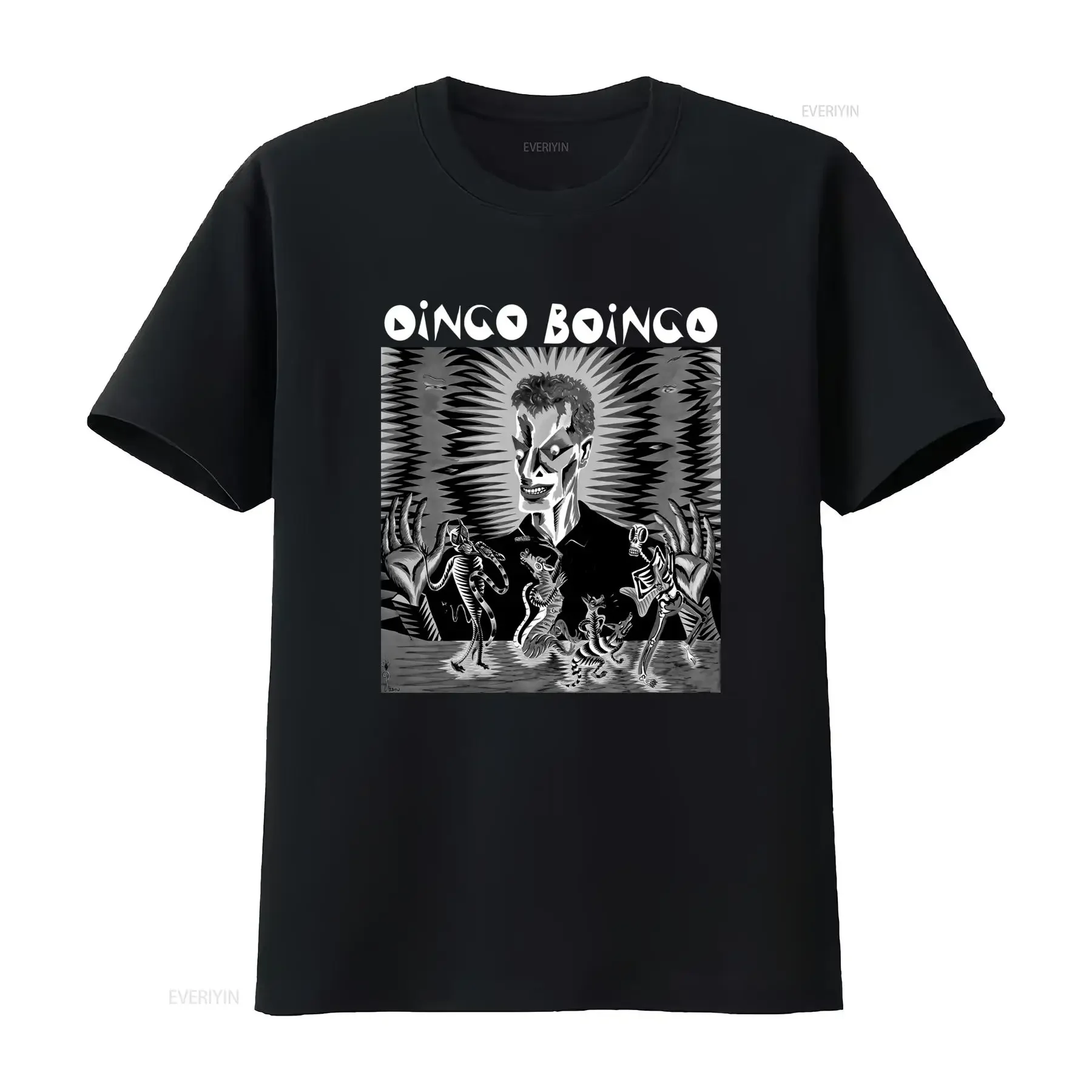 Oingo Boingo T Shirt Retro Rock Band Halloween Skeleton Print Unique Artistic Design Comfortable Cotton Fabric vintage Washed