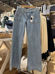 Women Casual Low Waist Straight Jeans American Fashion Streetwear Pocket Wide Leg Denim Pants Female Summer Retro Baggy Trousers