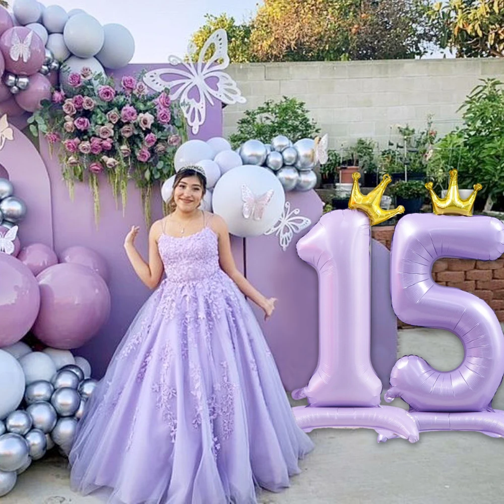 42INCH Light Purple Standing Crown Digital Balloons Girls Boys Birthday Party Ballons Supplies Wedding Party Home Decor Props