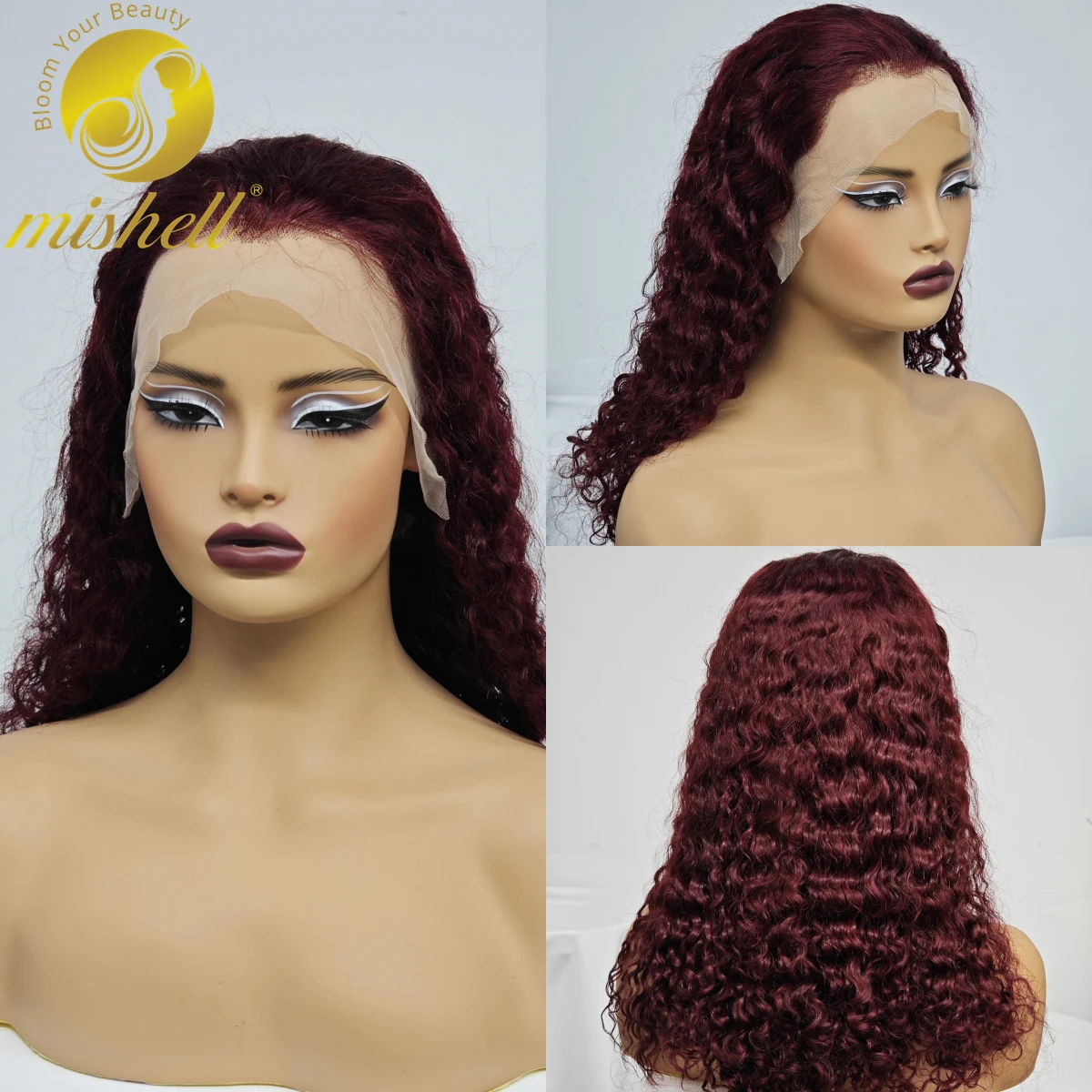 

Water Wave Burgundy 99J Human Hair Wigs 250% Density 13x4 Lace Frontal Short Bob Wigs Brazilian Remy Bob Wigs Lace Front Wigs