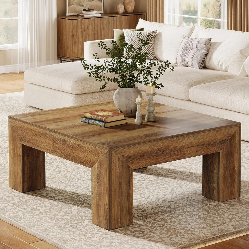 

39.4-Inch Square Coffee Table for Living Room, Farmhouse Table with Sturdy Wooden Legs, Easy Assembly, Solid wood sofa table