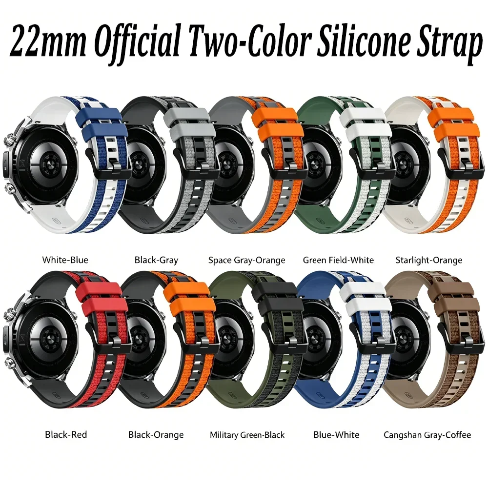 22mm Official Two-color Silicone Strap For Huawei Watch 6 5 GT7/6/5/4 GT7/6 Pro 46mm Bracelet Watchband Huawei Watch Ultimate 2