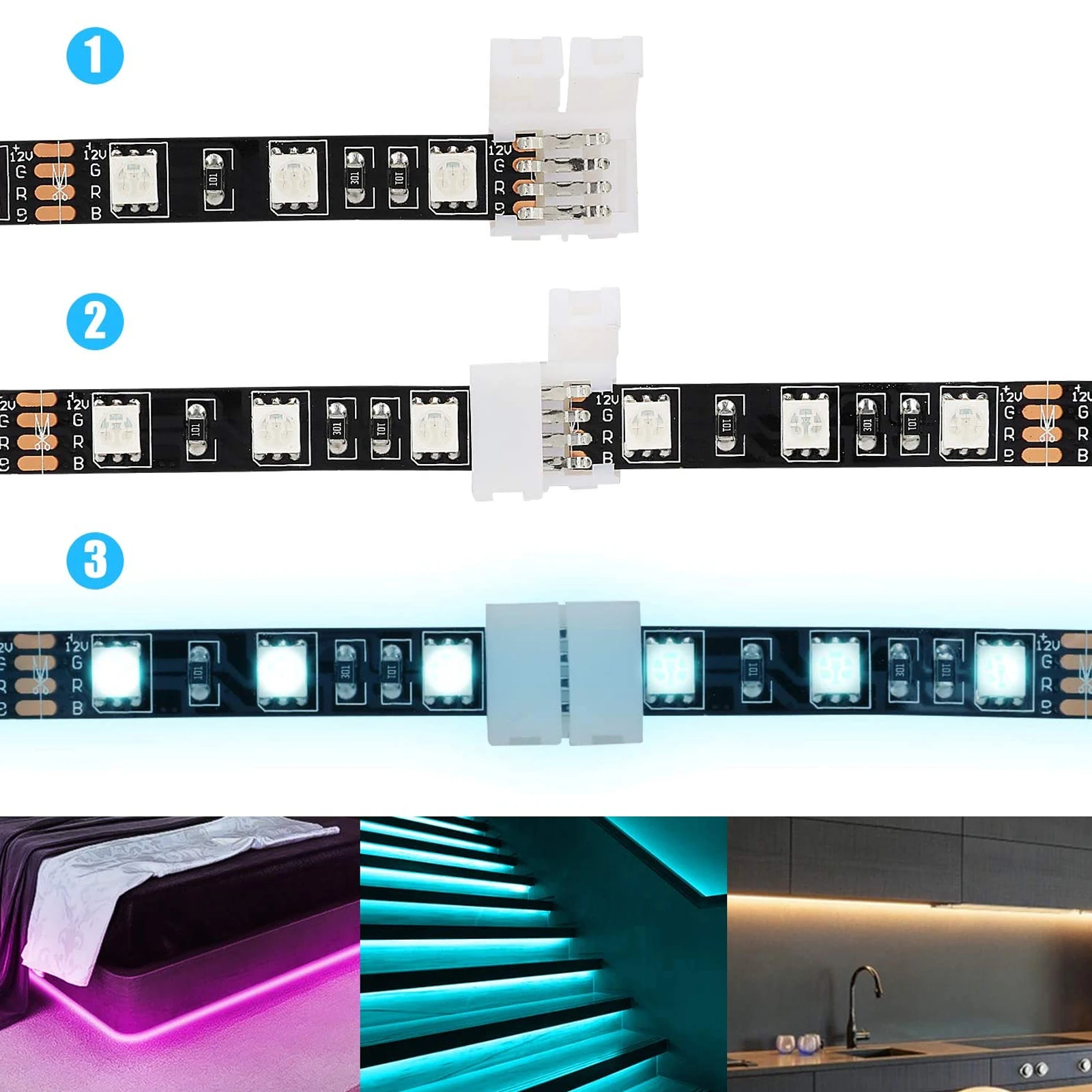 

100 Pcs LED Light Strip Connector Kit Connectors for Strips Buckle Lights Plastic Adapter