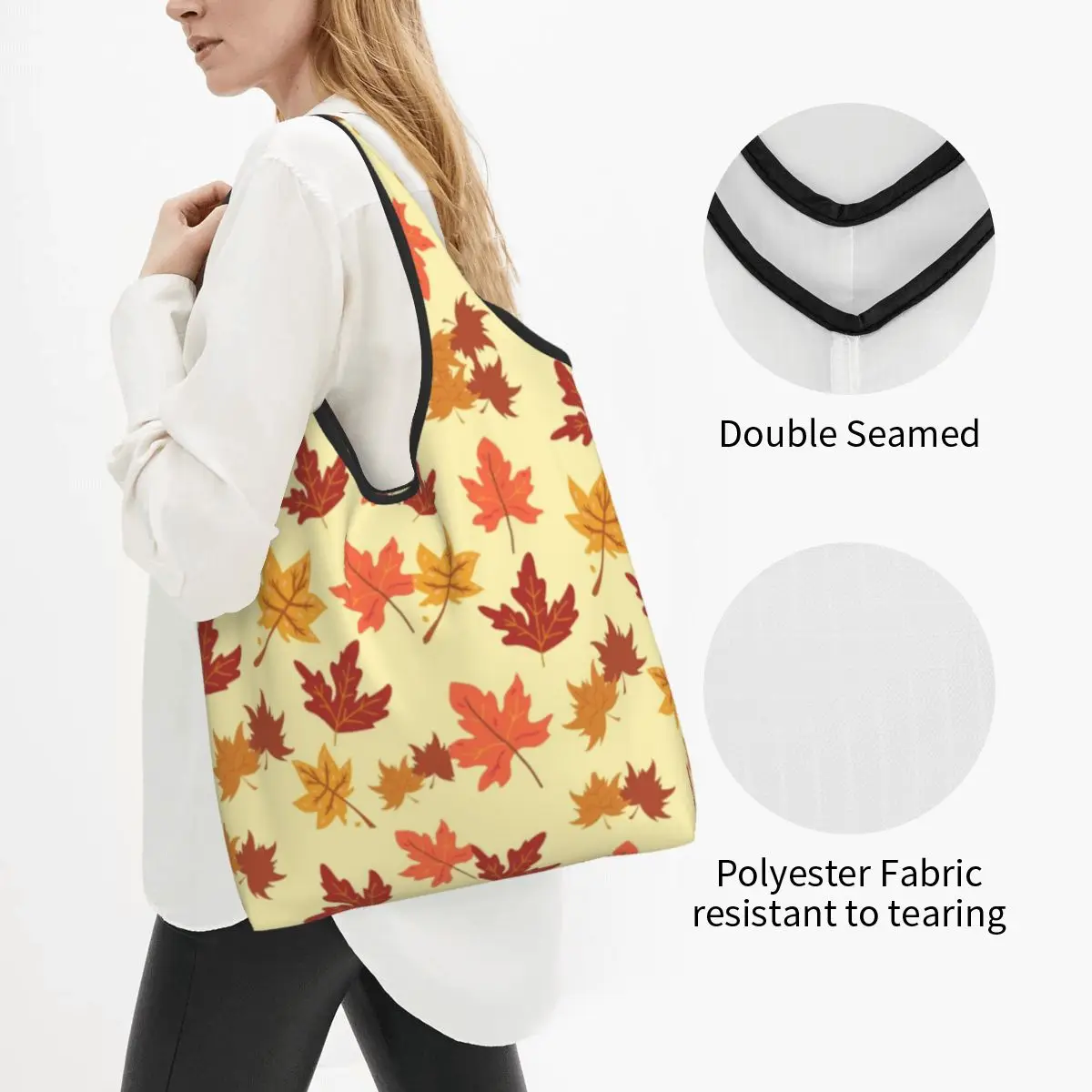 Maple Fallen Leaf Shopping Bag Reusable Grocery Tote Bags Large Capacity Leaves Recycling Bags Washable Handbag