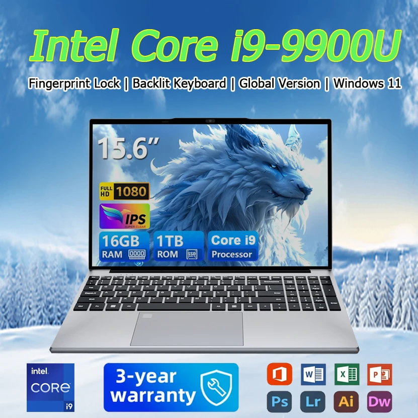 

New Arrival 15.6 Inch Intel Core i9-9900U Backlight Keyboard Laptops Fingerprint Unlock 16GB 1TB SSD Gamer Computer Notebook PC