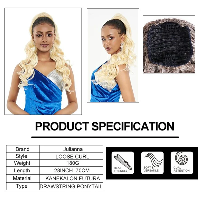 Snowdrop Synthetic Drawstring Ponytail Hair Extension Heat Resistant Pony Tail Hairpiece Long Curly Style