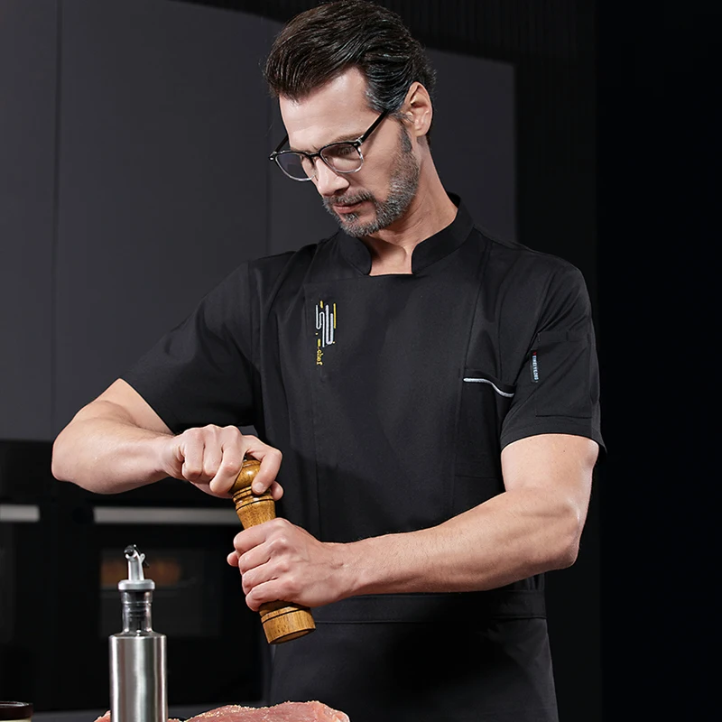 زي الشيف الأبيض للرجال، ملابس الطبخ، قمصان، سترة الشيف الاحترافية، معطف، ملابس العمل، مطعم غربي، خدمة الطعام في الفنادق