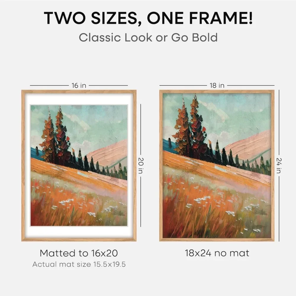 Natural Oak 18x24 Poster Frame with 16x20 Mat, Tempered Glass, Wall-Mountable