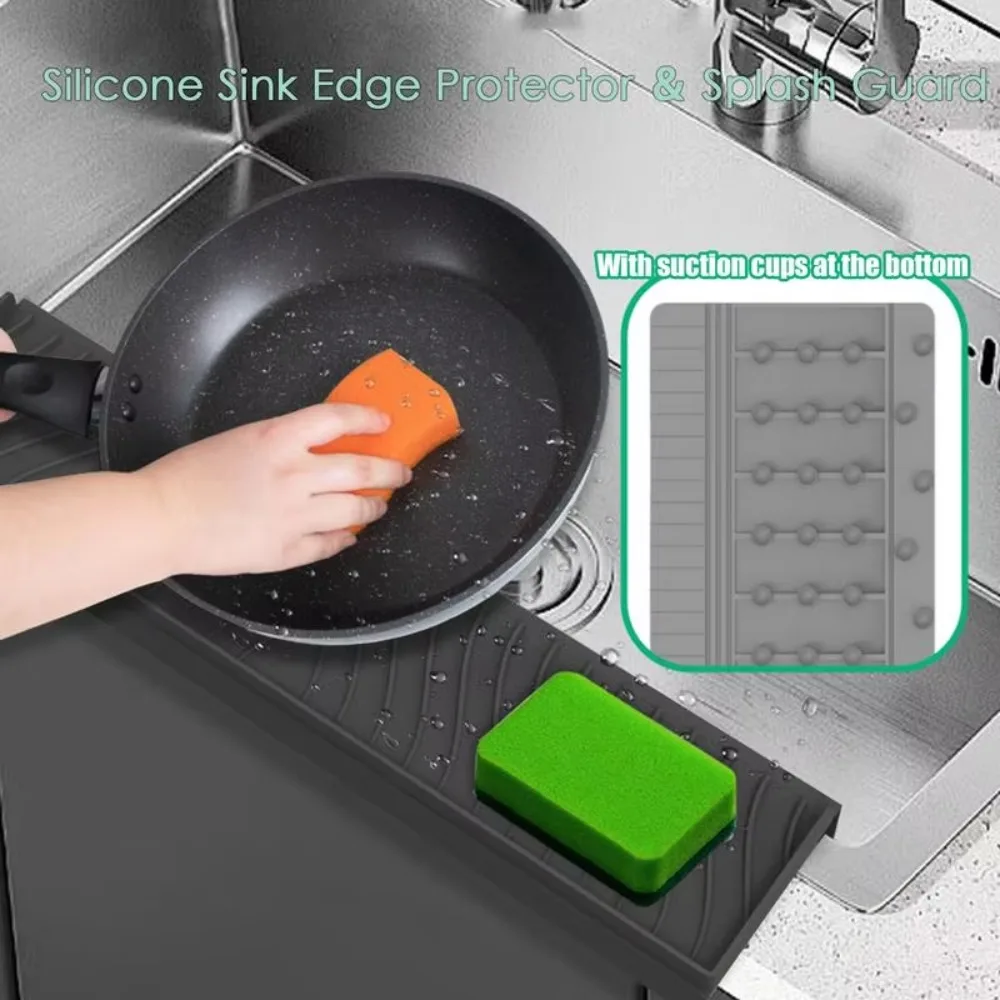 

Durable Silicone Sink Splash Guard Sucker Can Be Cropped Faucet Splash Pad Non-Slip Foldable Sink Edge Protector Kitchen