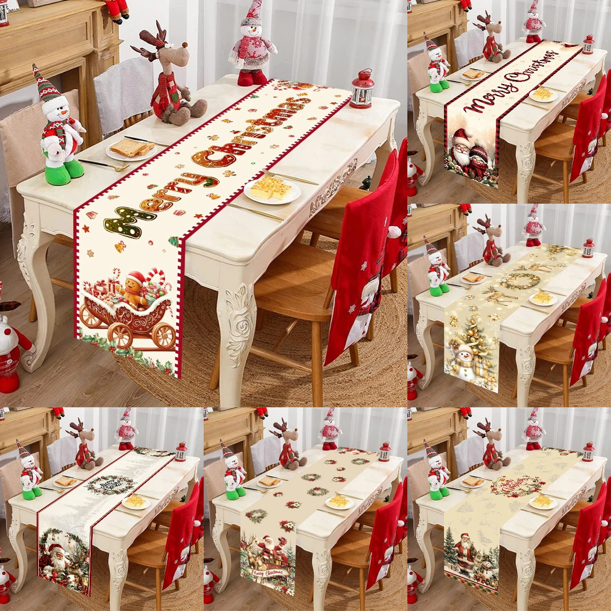 Vintage Christmas Table Runner Farmhouse Table Flag Merry Christmas Decoration for Home 2025 Winter Holidays Dinning Table Decor