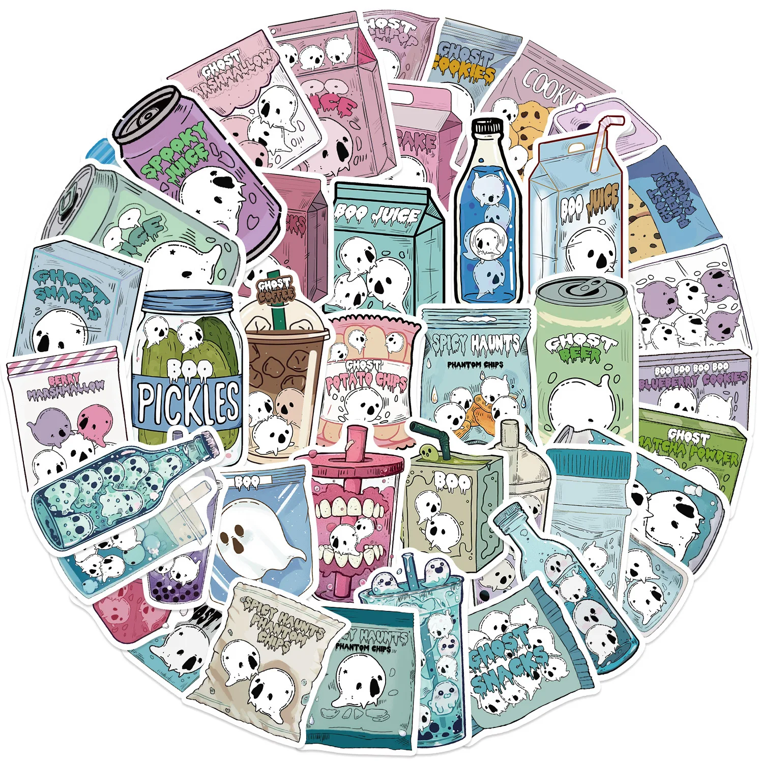 50 szt. Naklejek z motywem Halloween, graffiti z jedzeniem, wodoodporne, na telefon komórkowy, laptop, bagaż, gitarę, notatnik, zabawki dla dzieci