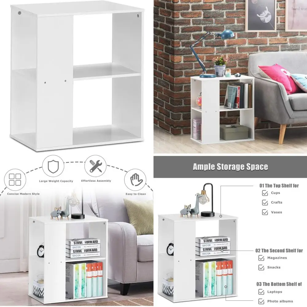 

3-Tier Open Storage Side Table with Foot Pads for Living Room, Bedroom, Study, and Office Use