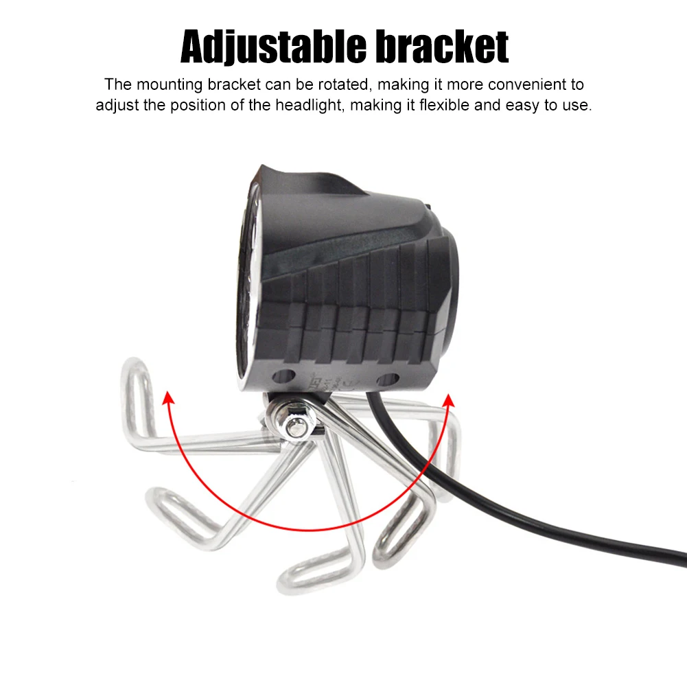 

High-brightness 12W LED Electric Bike Scooter Lamp Horn 36V 48V E-Bike Front Light Spotlight Cycling Accessories