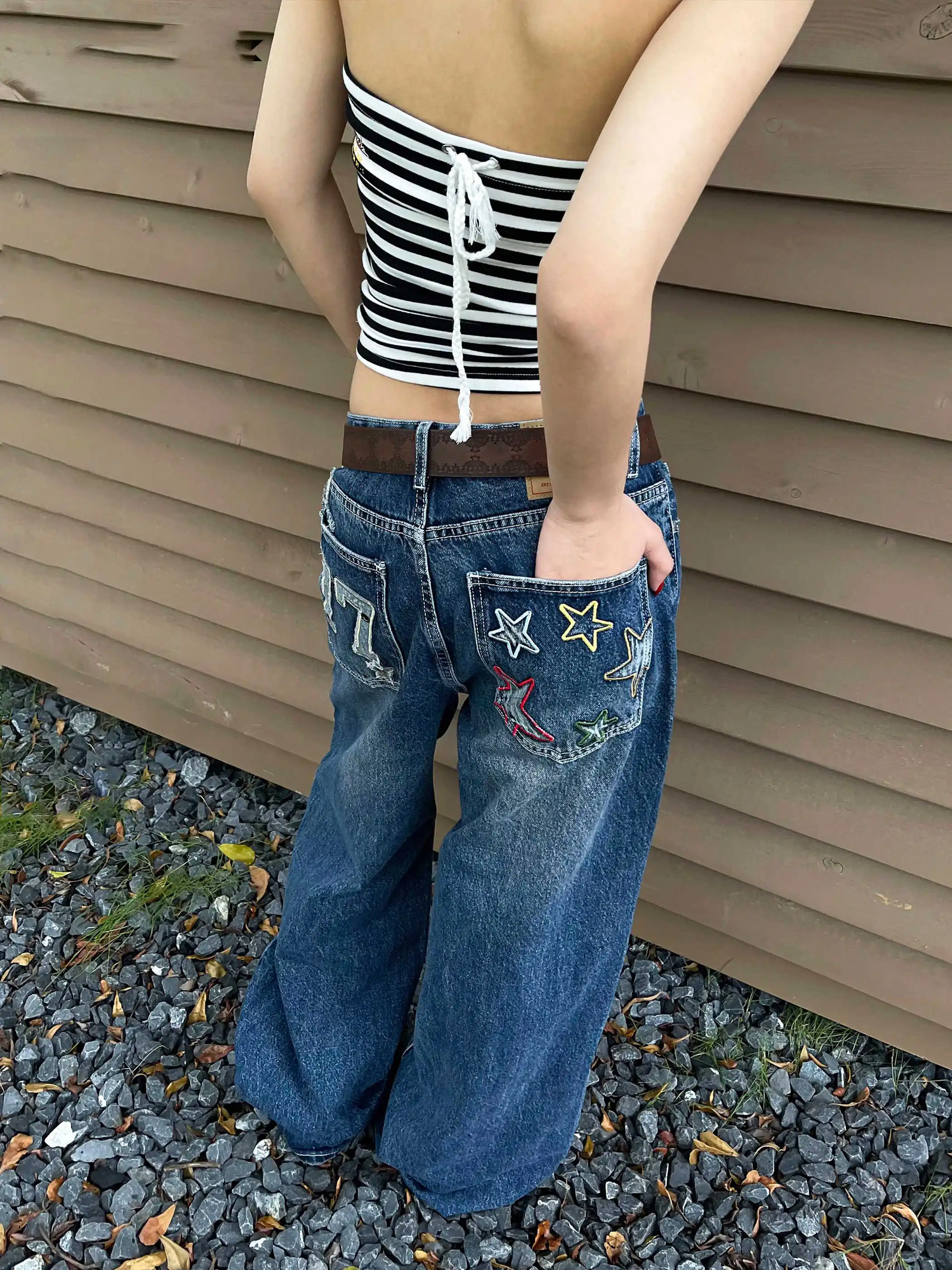 

Women's Blue Y2k Baggy Cargo Jeans Harajuku Vintage Oversize Denim Trousers Japanese 2000s Style Pockets Jean Pants Clothes 2025