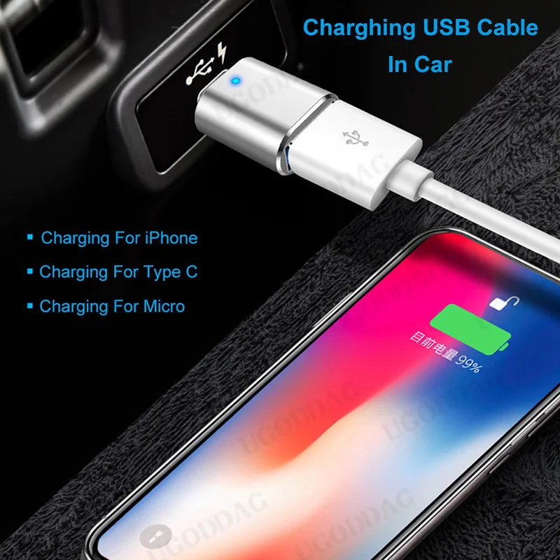 LED USB 3.0 To Type C Adapter OTG To USB C USB-A To Micro USB Type-C Female Connector For Samsung Xiaomi POCO Adapters