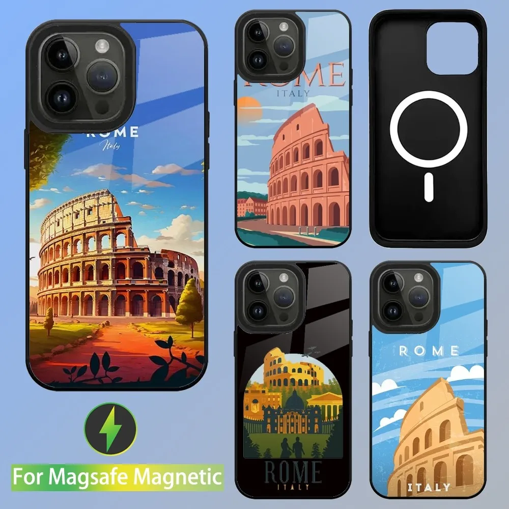 Italy Rome City Travel Phone Case For iPhone 15,14,13,12,11,Plus,Pro,Max Mini Magsafe Magnetic Wireless Charging