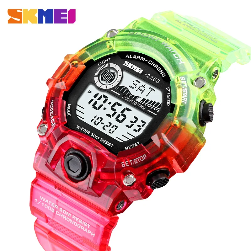 SKMEI Fashion Digital movement LED Light Men Wristwatches Stopwatch 50m Waterproof Alarm Clock